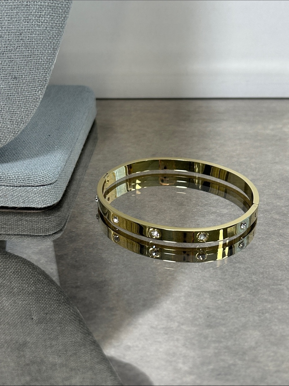 Gold Crystal-Studded Bangle Bracelet